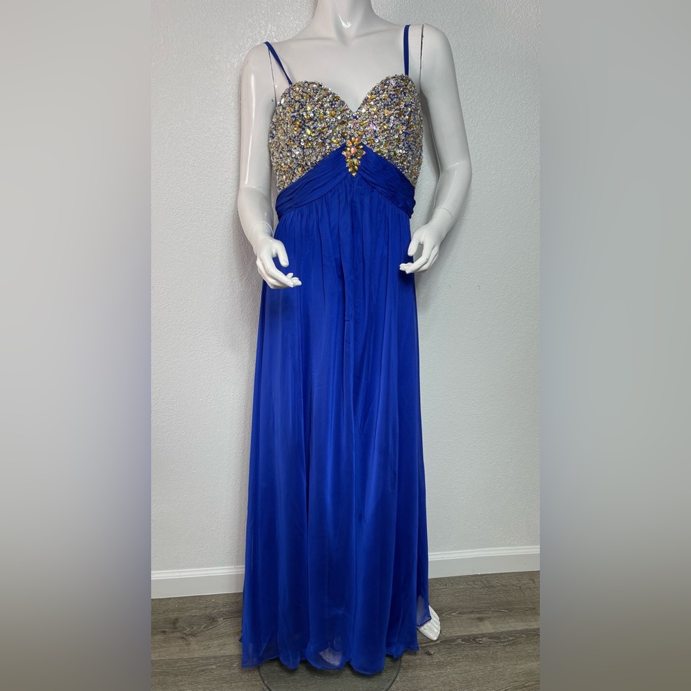 Nina Canacci Blue and Silver Prom Gown with Sweetheart Neckline